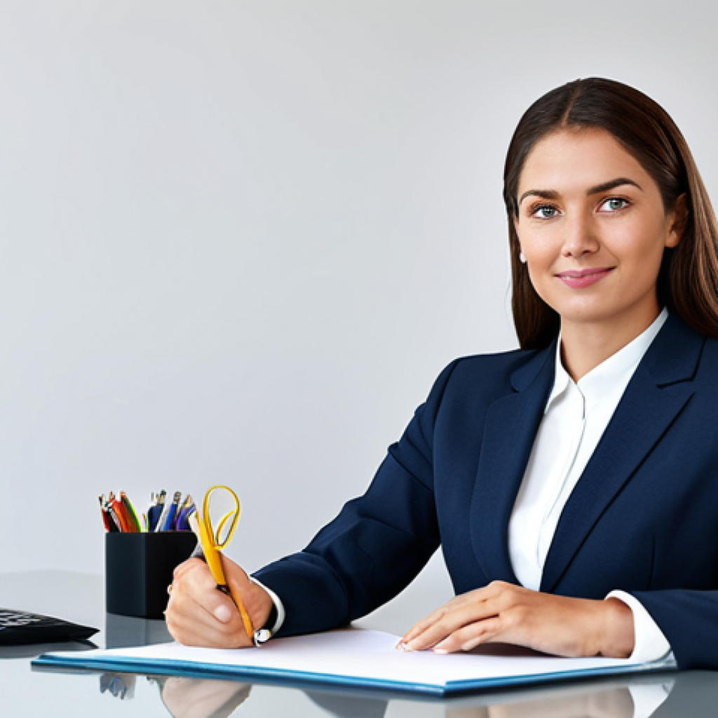 정보 시스템 - **

A professional businesswoman in a modest business suit, sitting at a desk in a modern office, fu...