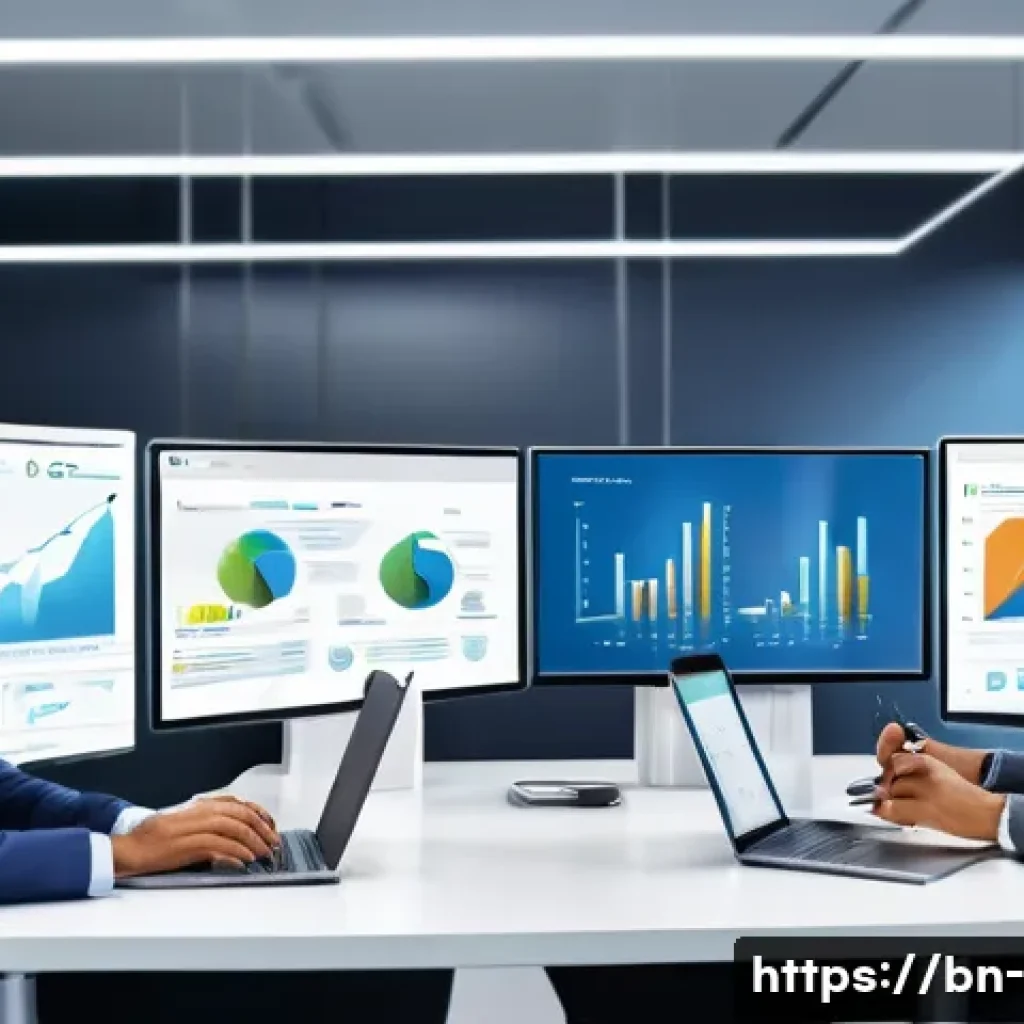 디지털 경영 - A modern office scene showcasing a diverse team of Bengali professionals collaborating seamlessly th...