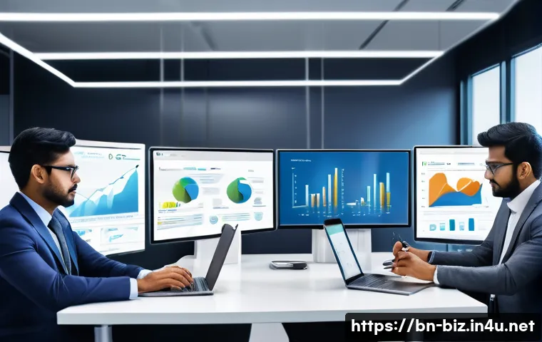 디지털 경영 - A modern office scene showcasing a diverse team of Bengali professionals collaborating seamlessly th...