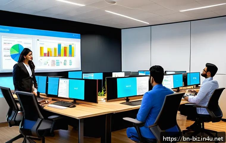 디지털 마케팅 최신 트렌드 - A modern digital marketing office setting showcasing a diverse Bengali professional team collaborati...