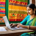 SWOT 분석 - A vibrant Bengali small business owner analyzing customer feedback and sales data on a laptop in a c...