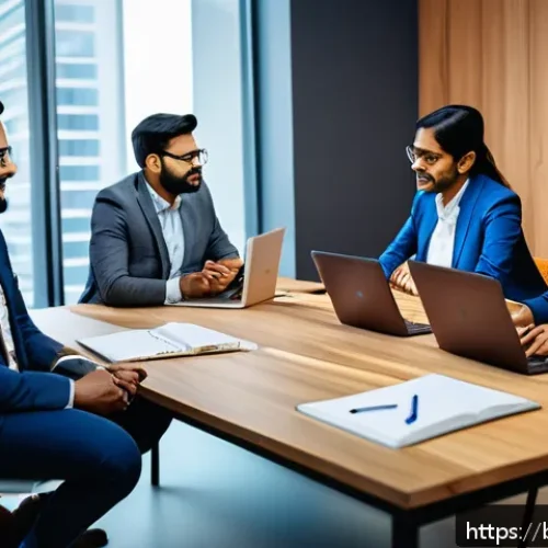 경영학에서 중요한 기술 - A diverse Bengali office team engaged in a creative brainstorming session around a modern conference...