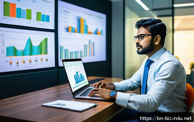 전략적 경영 계획 - A detailed scene showing a Bengali entrepreneur analyzing market trends in a modern office setting, ...