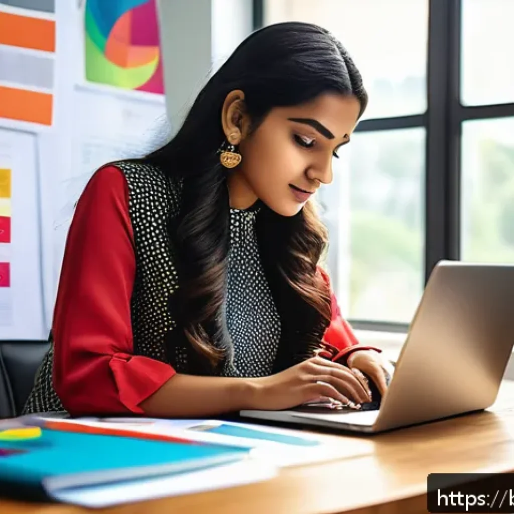 브랜드 전략 - A vibrant social media marketing workspace scene featuring a young Bengali professional woman analyz...