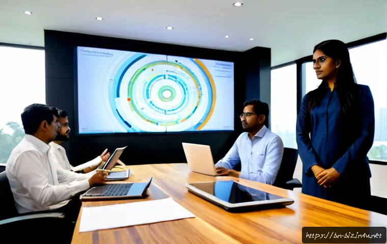 AI 기반 경영 전략 - Photorealistic modern executive strategy meeting in a bright contemporary office in Bangladesh, dive...